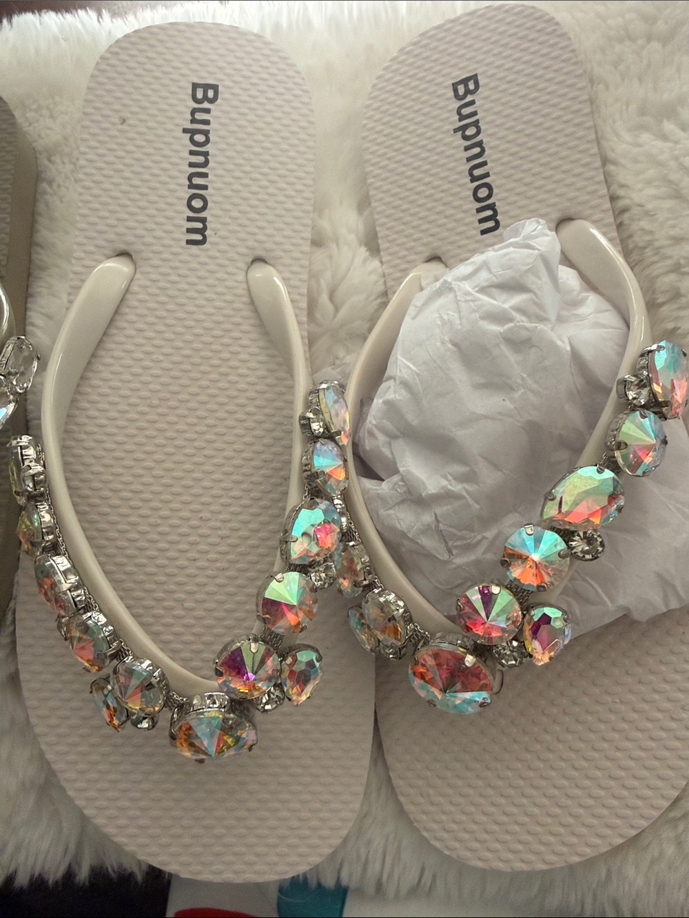 Jeweled Ivory Flip Flop Sandals
